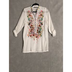 Dor Dor Couture Women's Medium Embroidered Pop-Over Tunic White